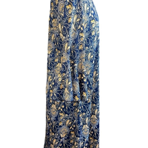 Perseption Concept Women's Dress Size L Blue Gold Knee Length Bell Sleeves - Picture 4 of 7